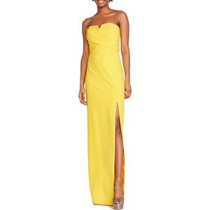 💛 AIDAN MATTOX  Yellow crepe strapless column gown. Size 4